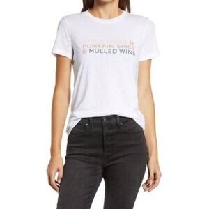 1901 Womens Season Sipping Graphic Crew Neck T-Shirt in White Small MSRP‎ $25